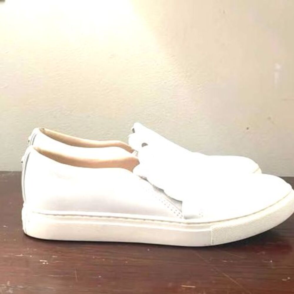 KATE SPADE Aleta Scallop Slip-On Leather & Canvas Sneakers- Sz 5 White